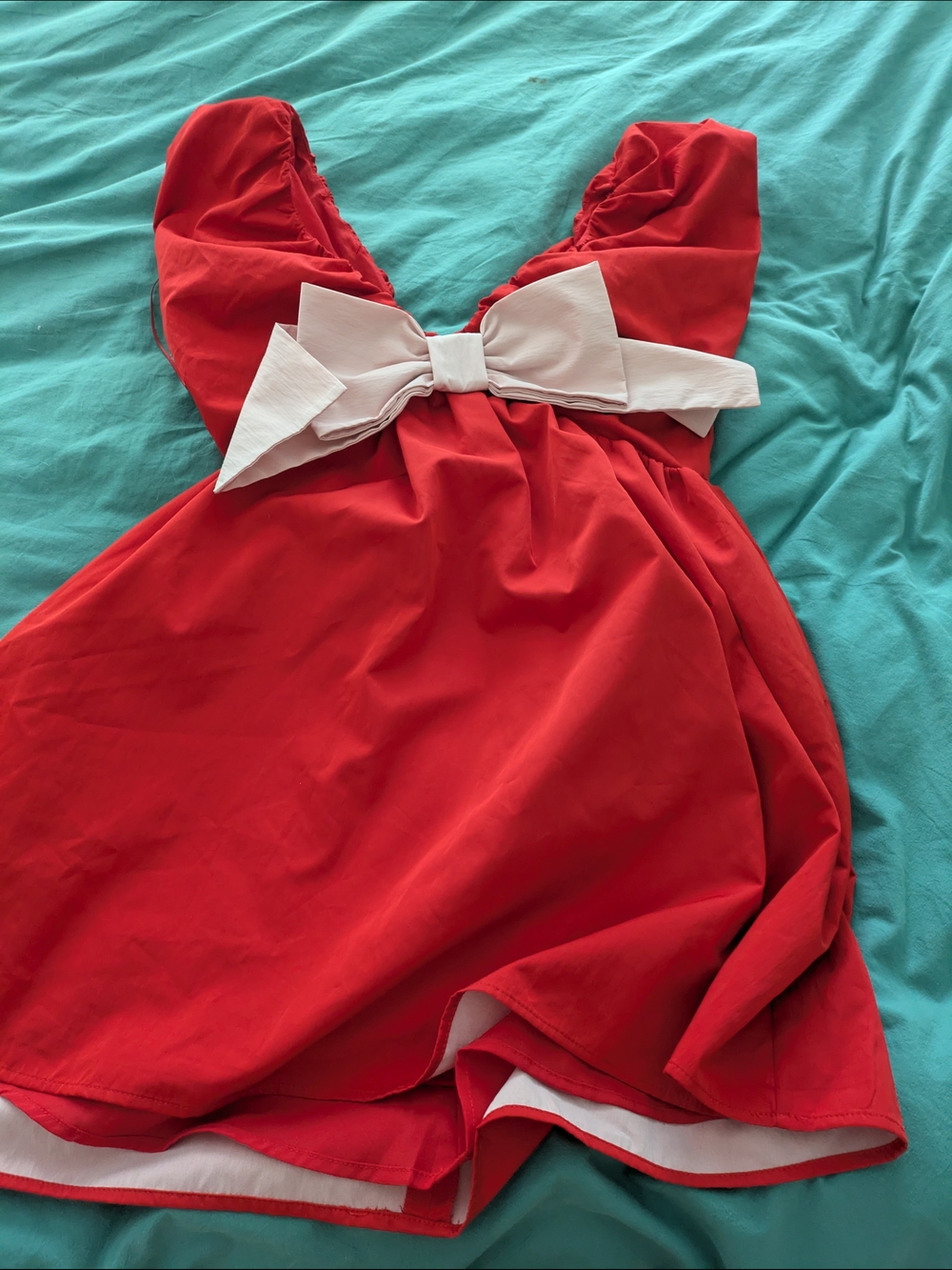 Vici "All Wrapped Up" Red Mini Dress with Pink Bow Accent Pleats Party Coquette - Picture 9 of 11